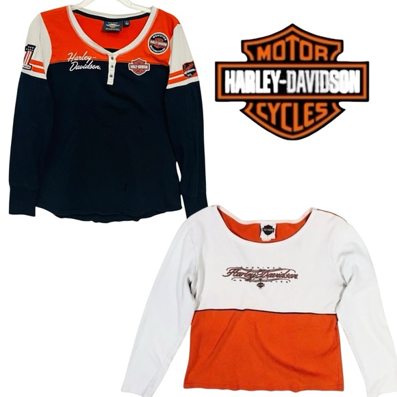 Harley Davidson Lot/2 Pullover Anchorage-Alaska & Classic Colorblock Henley Top - Picture 1 of 16